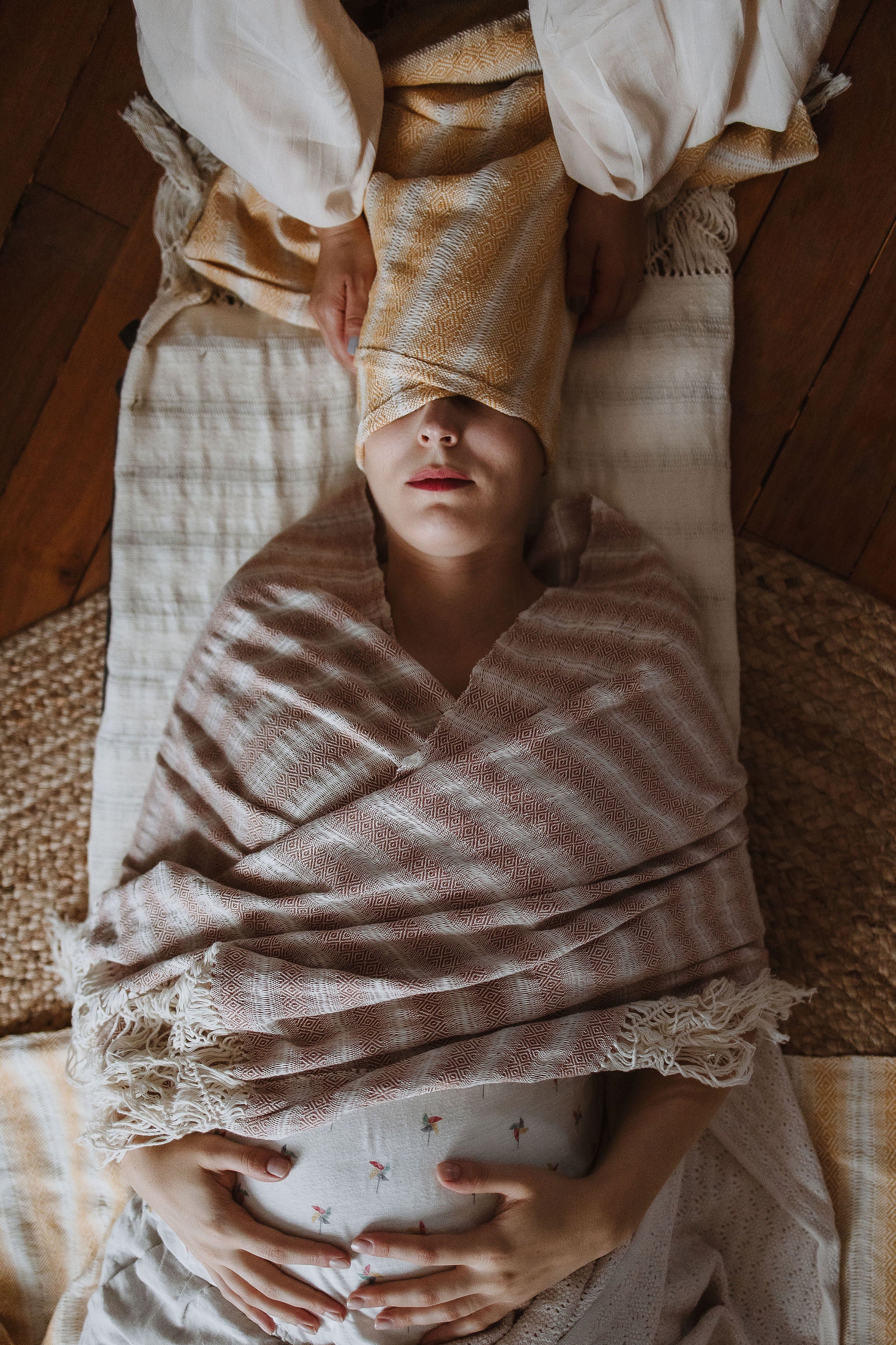 Châle/écharpe Rebozo Mexicain - Lavande Et Beige, Franges - Tissé Main - Neuf (sans étiquette)
