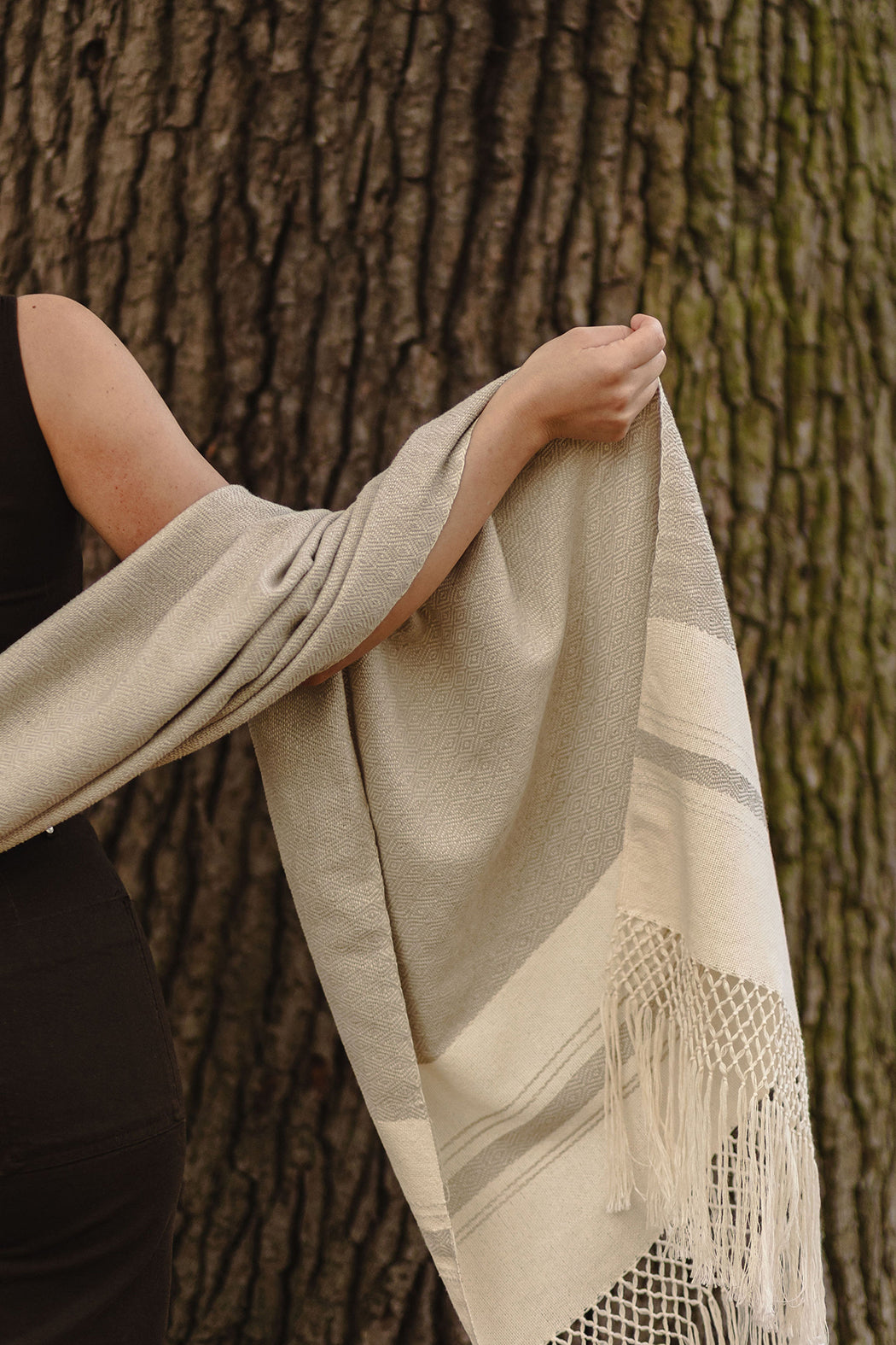 Rebozo "Baloj" en coton avec franges