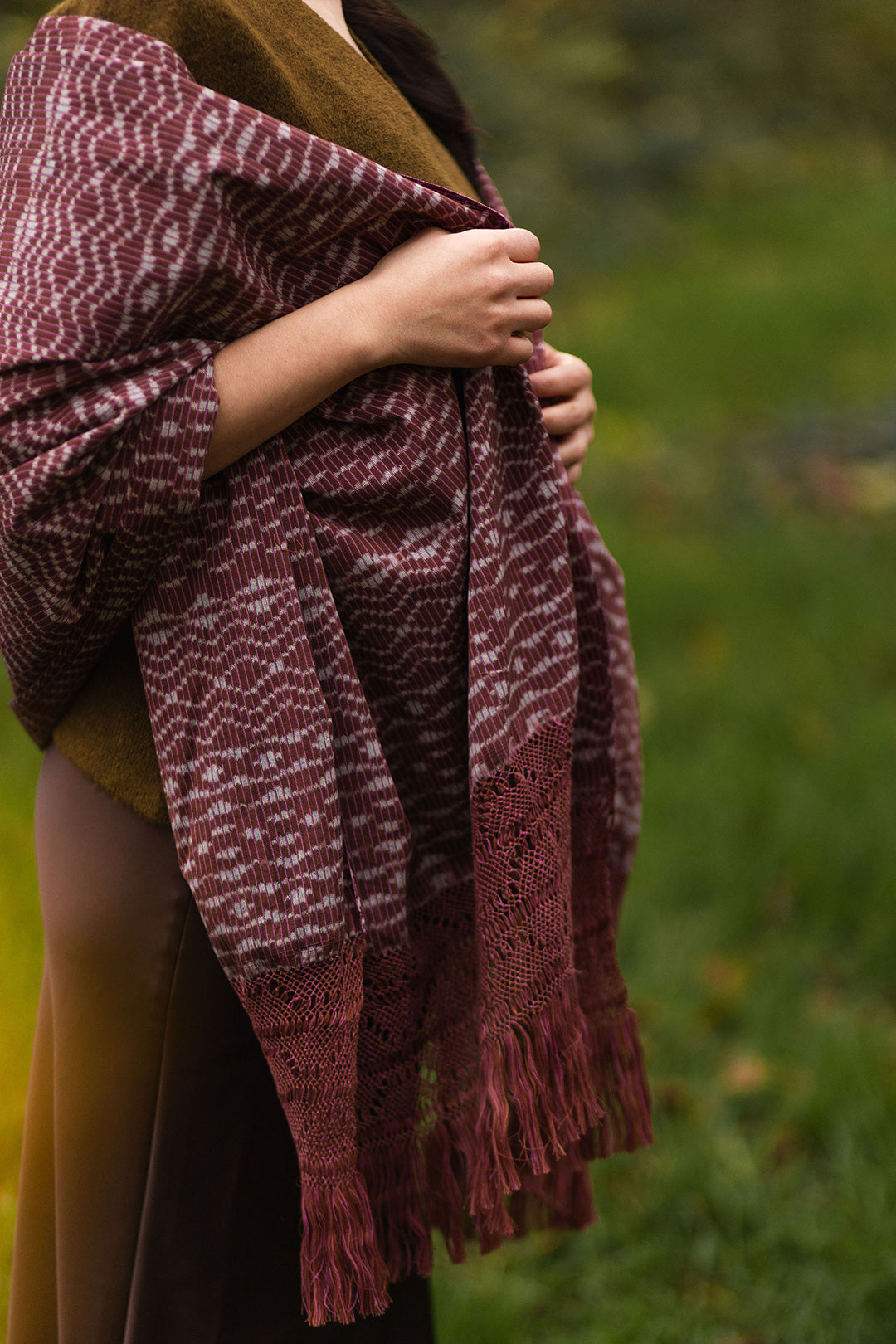 Rebozo d'exception "Cuna" avec franges aux mille noeuds