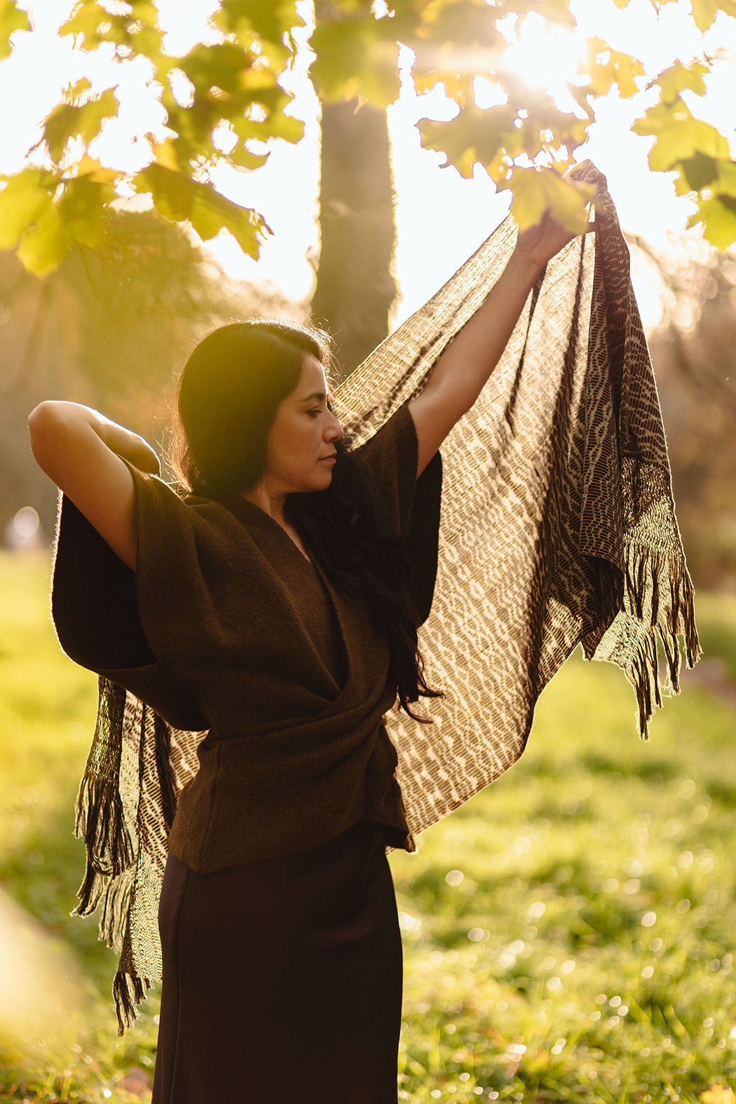Rebozo d'exception "Cuna" avec franges aux mille noeuds