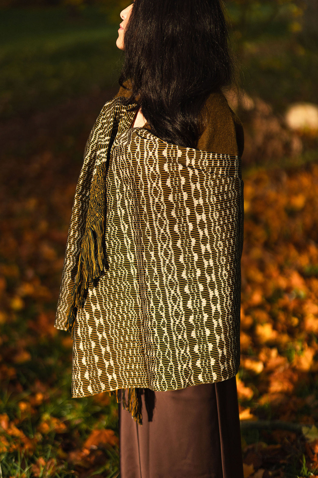 Rebozo d'exception "Cuna" avec franges aux mille noeuds