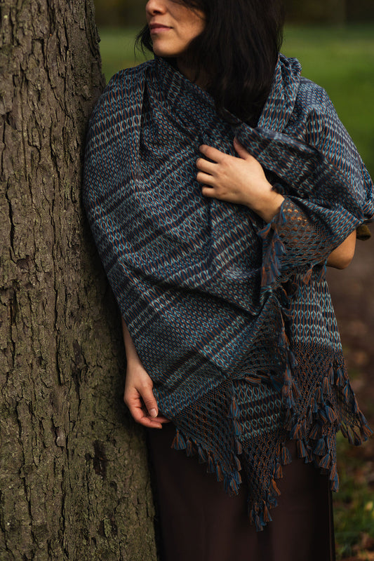 Rebozo d'exception "Cuna" avec franges à pompons