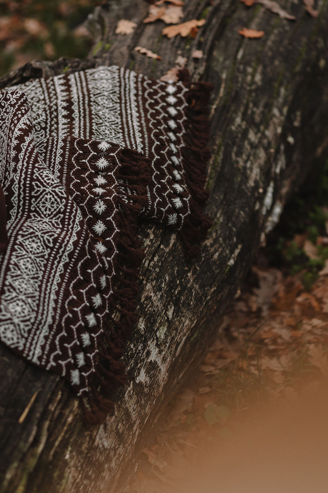 Rebozo d'exception "Guardiana" en laine teinte aux pointes brodées